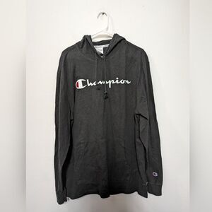 Champion Black Long Sleeve Hooded Shirt, 100% Cotton Mens Xtra Large
